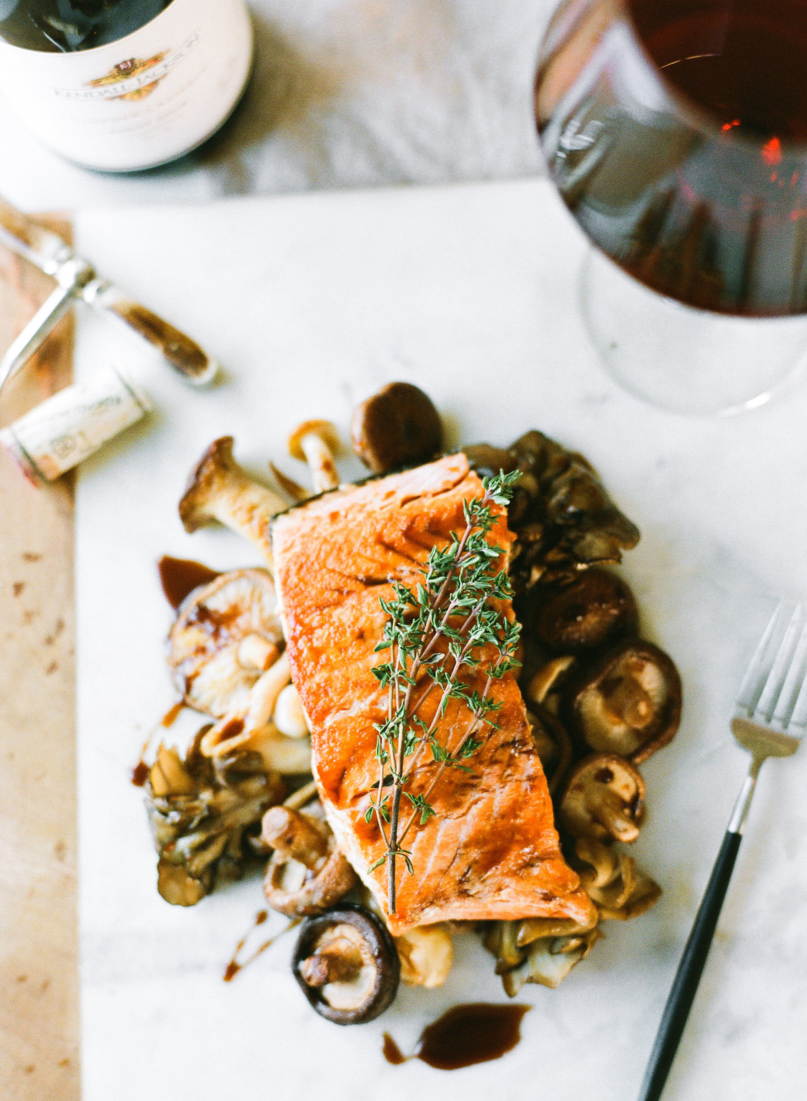 Salmon with Mushrooms and Honey Balsamic Reduction