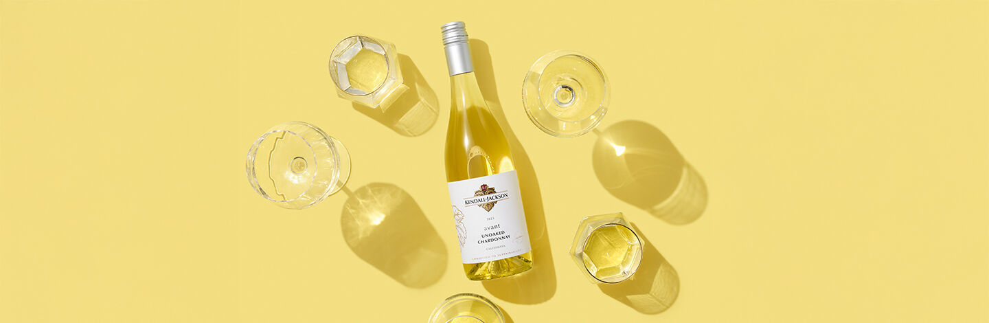 Close up Kendall-Jackson Avant Chardonnay wine bottle.