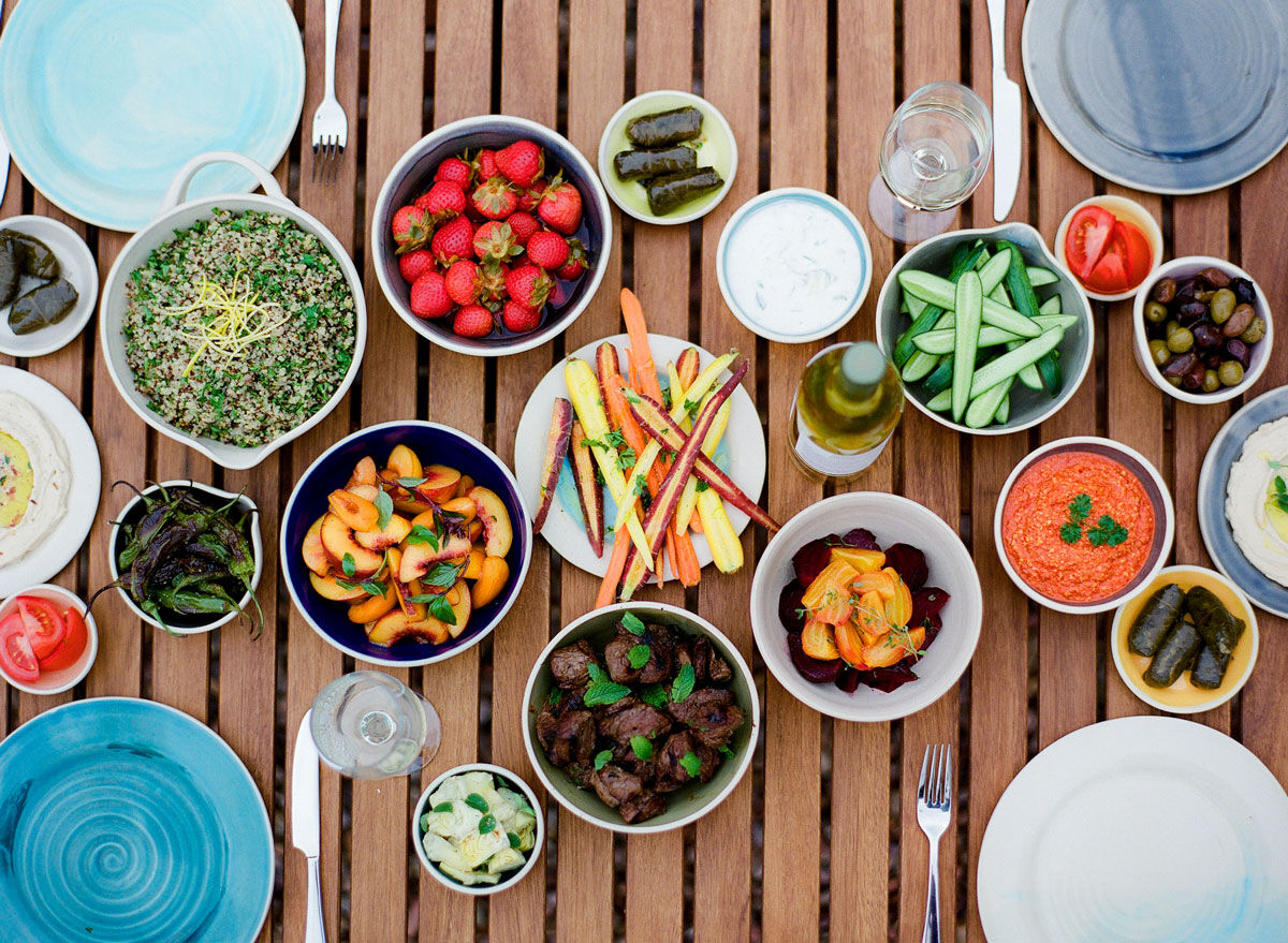 Outdoor food feast with wine Outdoor food feast with wine