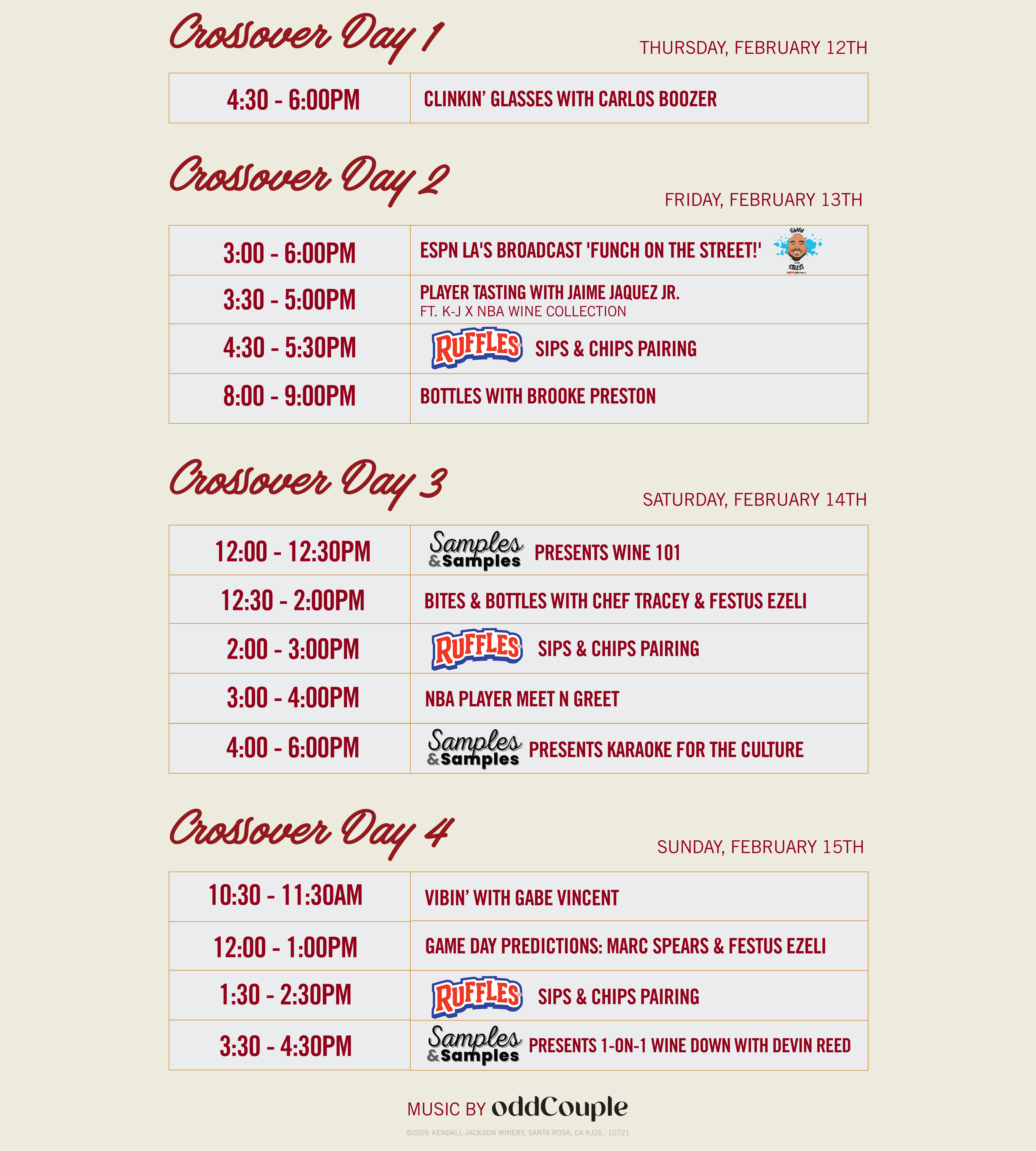 K-J x NBA Crossover 2026 Schedule of events