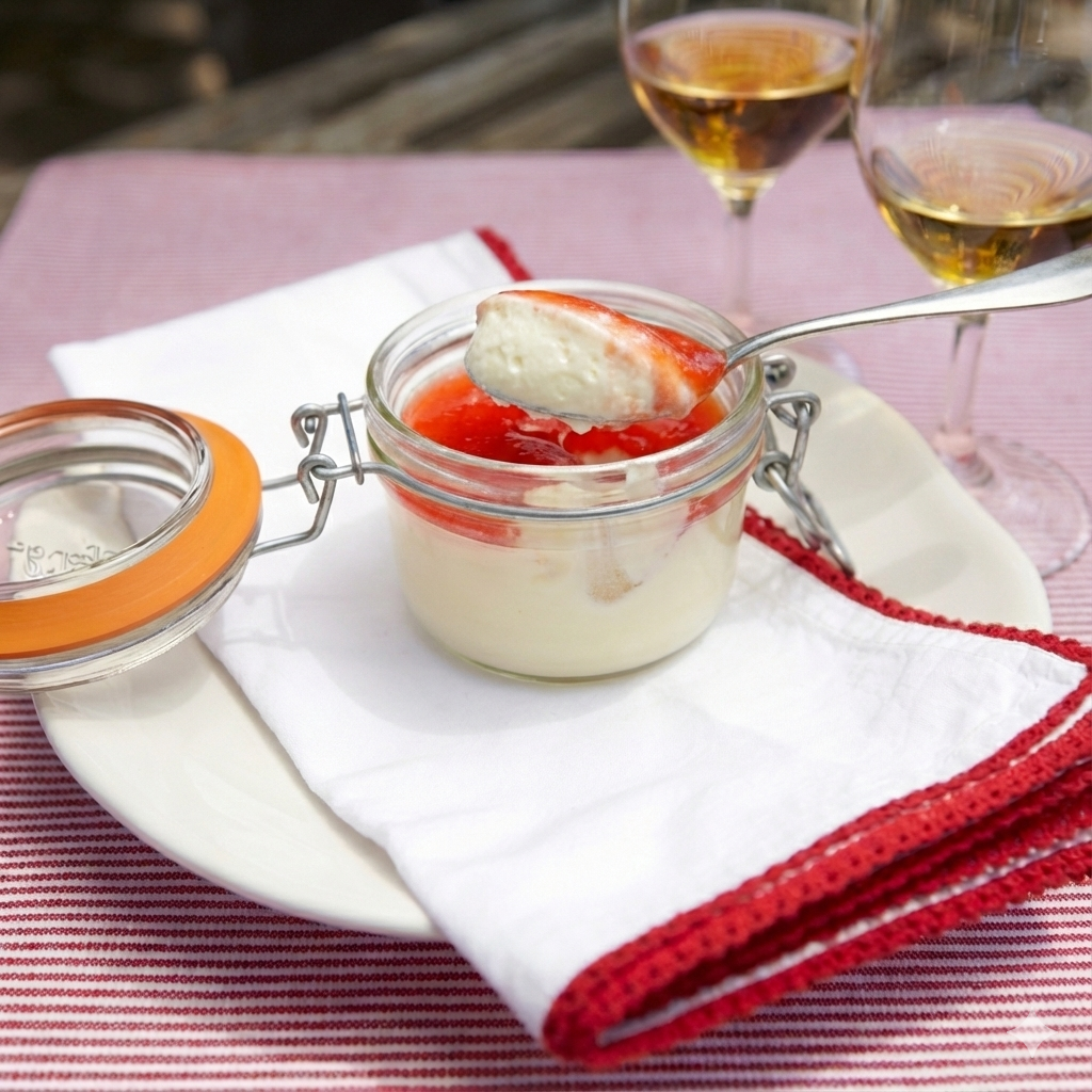 Goat Cheese Cheesecake with Strawberry Verbena Gel&eacute;e