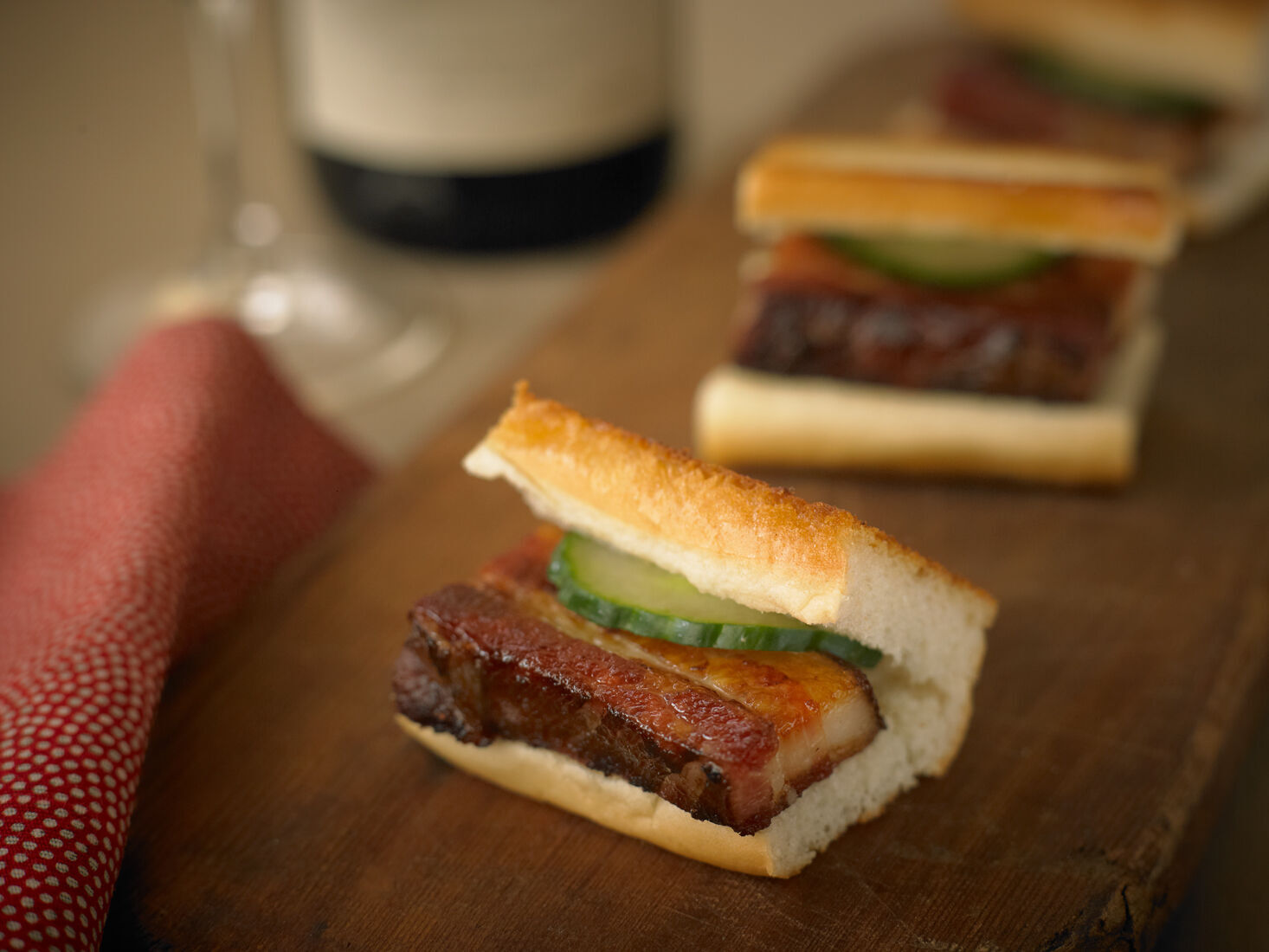 Pork Belly Sliders with wine