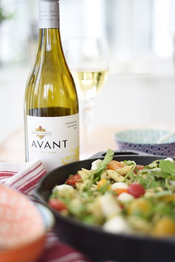 Caprese Pasta Salad with Chardonnay wine Caprese Pasta Salad with Chardonnay wine