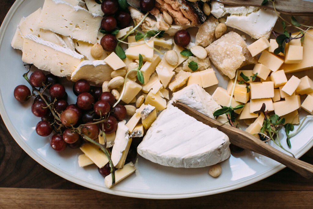 A plate of different cheeses