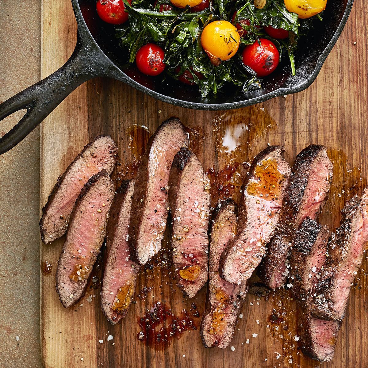 Seared Flat Iron Steak with Spigarello & Cherry Tomatoes Seared Flat Iron Steak with Spigarello & Cherry Tomatoes