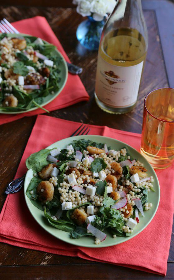 Kendall-Jackson Pinot Gris with roasted shrimp couscous salad