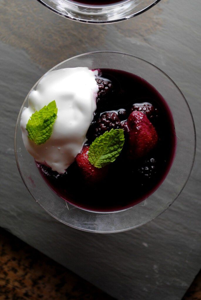 Berries in red wine sauce