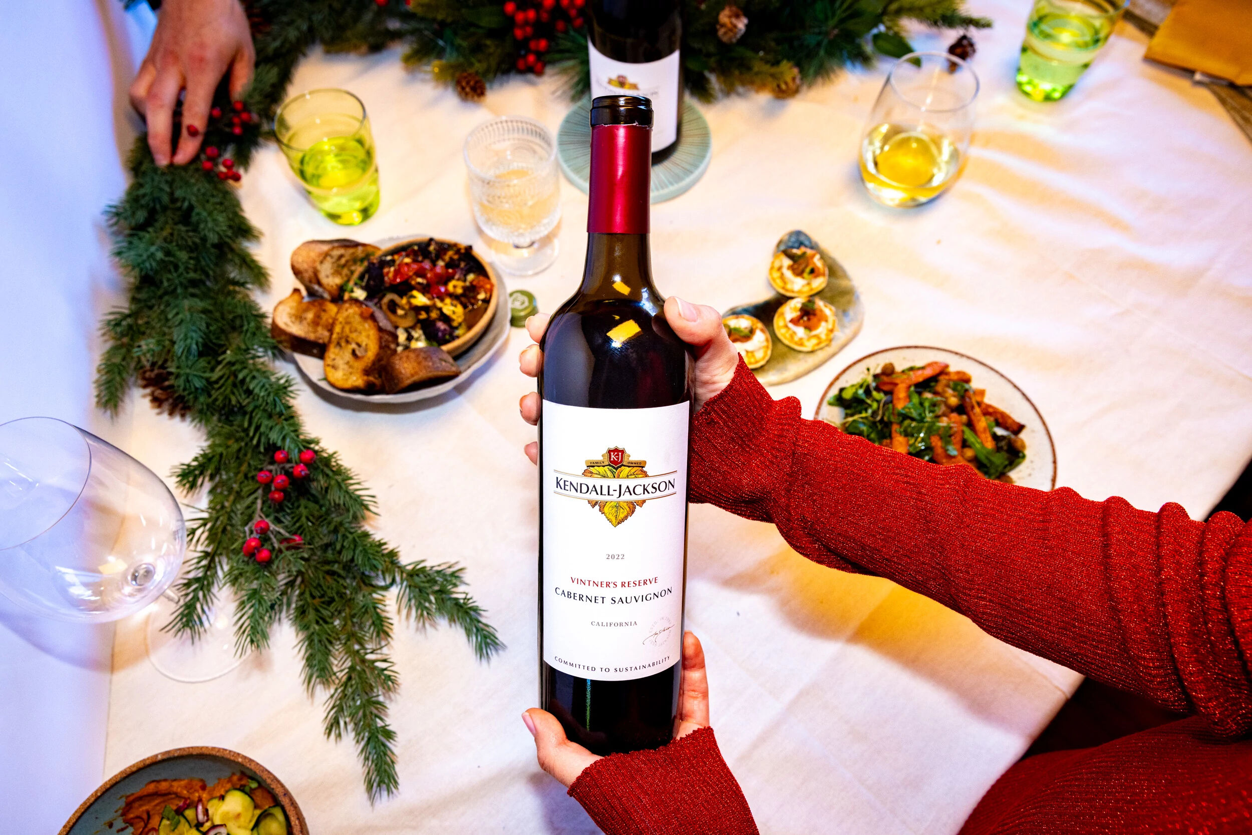Kendall-Jackson Cabernet Sauvignon at a holiday table spread
