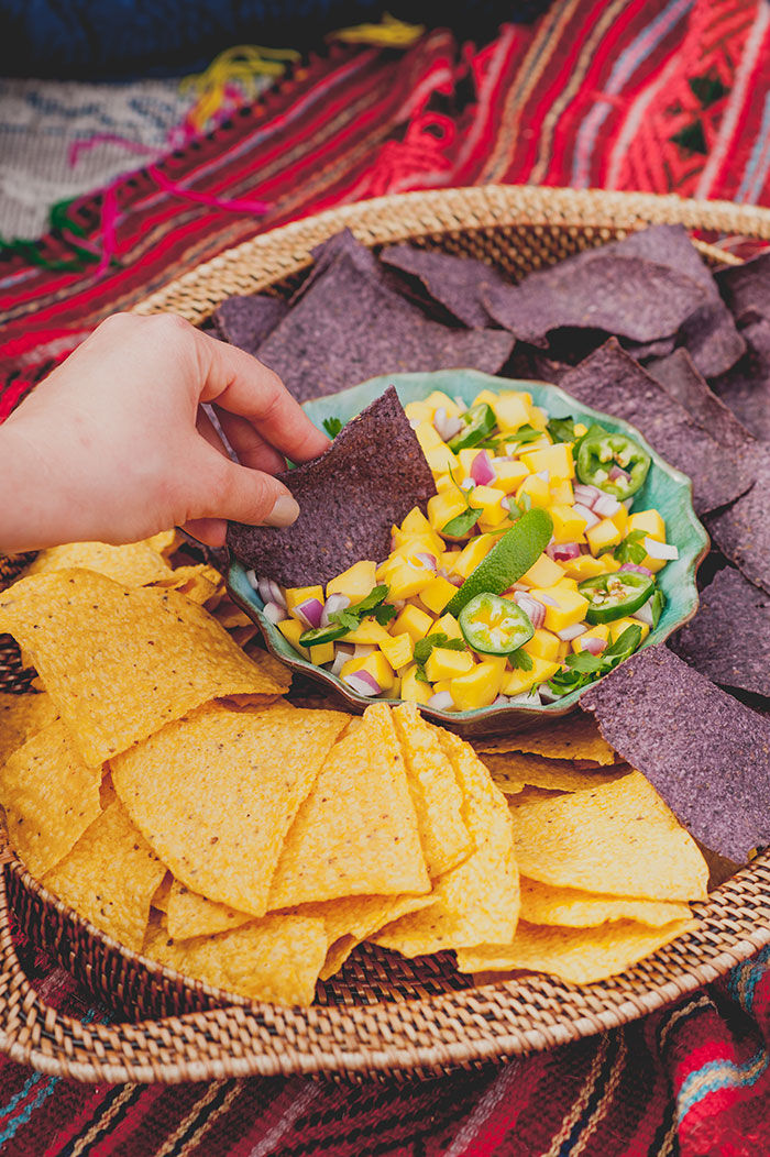 Chips with mango salsa