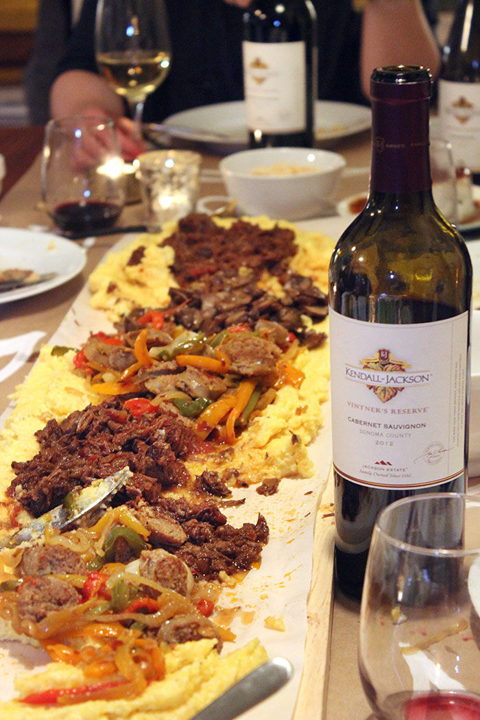Polenta dinner party with wine