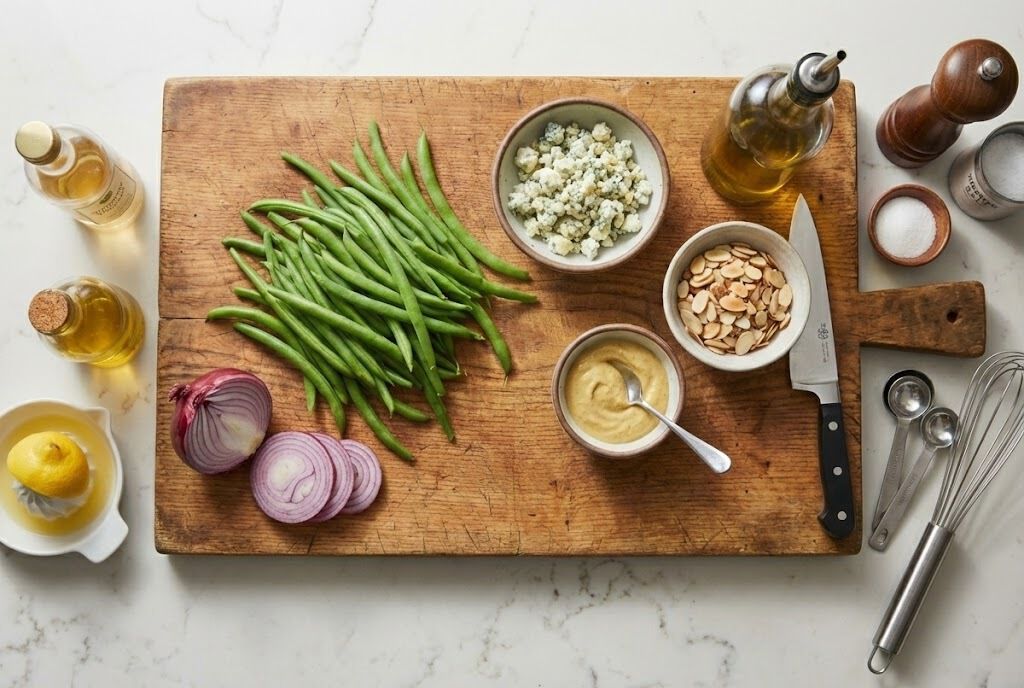 Green beans with blue cheese and almonds 
