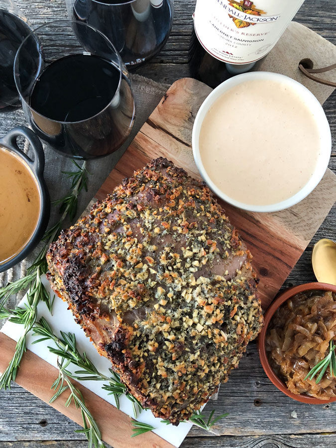 Prime Rib with Kendall-Jackson Cabernet Sauvignon and sides