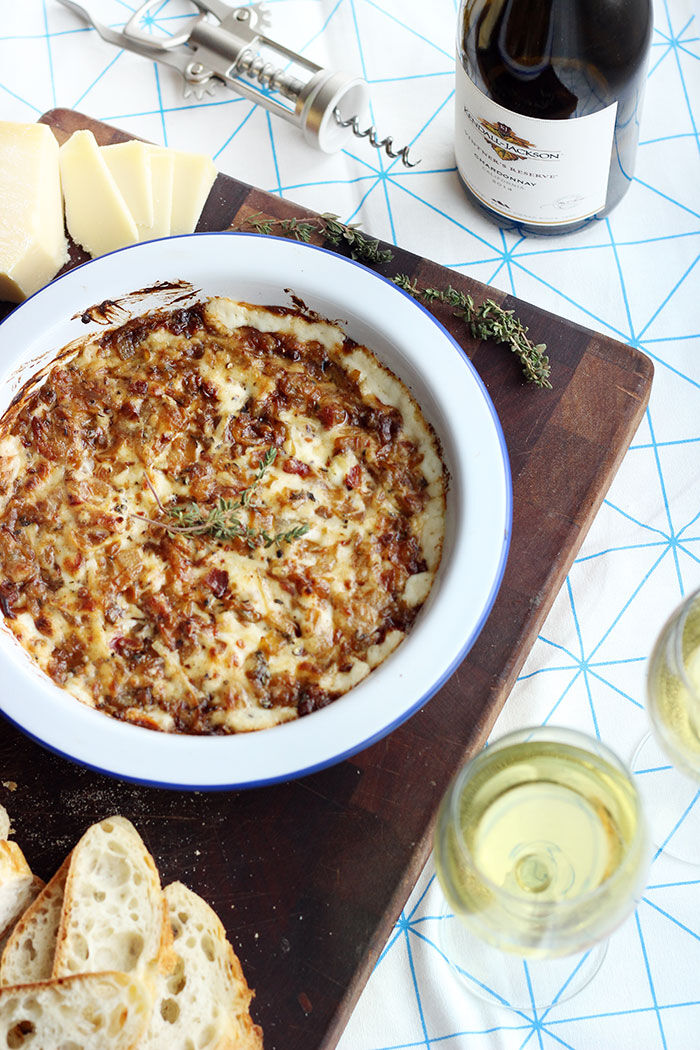 Hot bacon dip with chardonnay wine