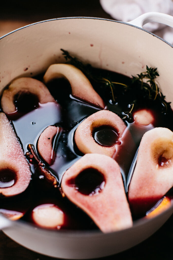 Pears being poached