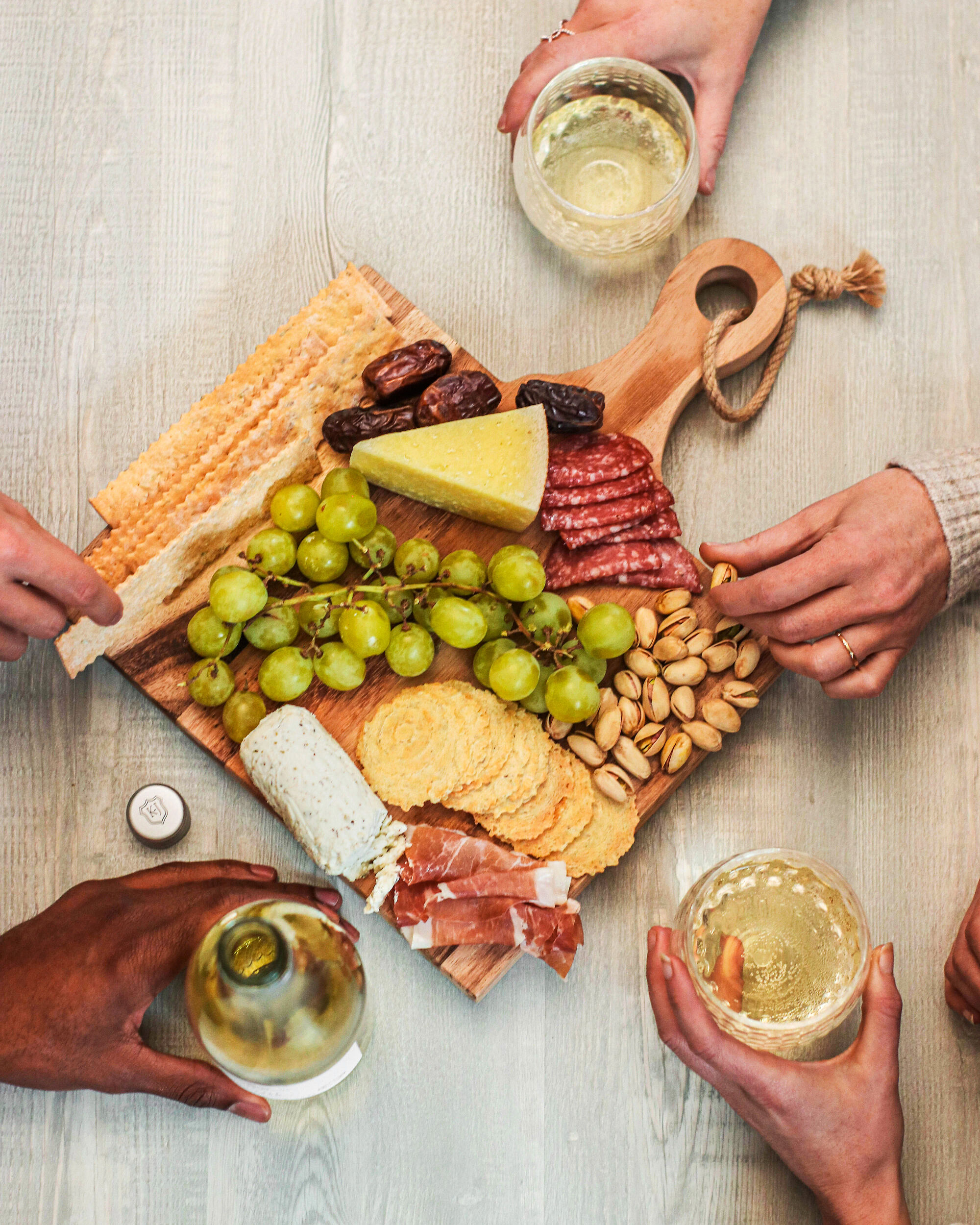 White wine with a charcuterie board
