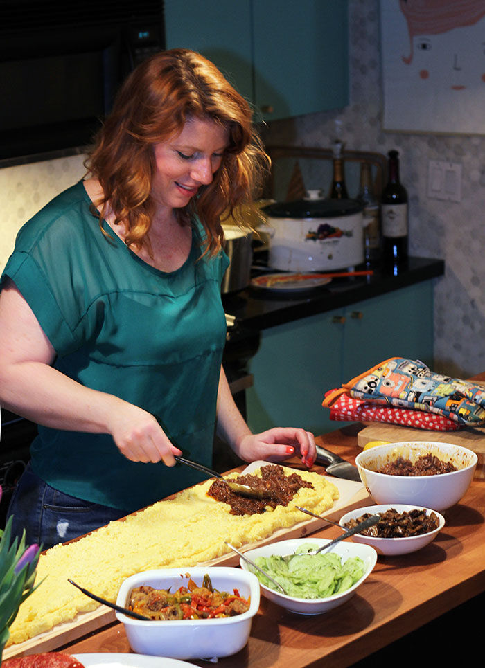 Setting up the polenta dinner party