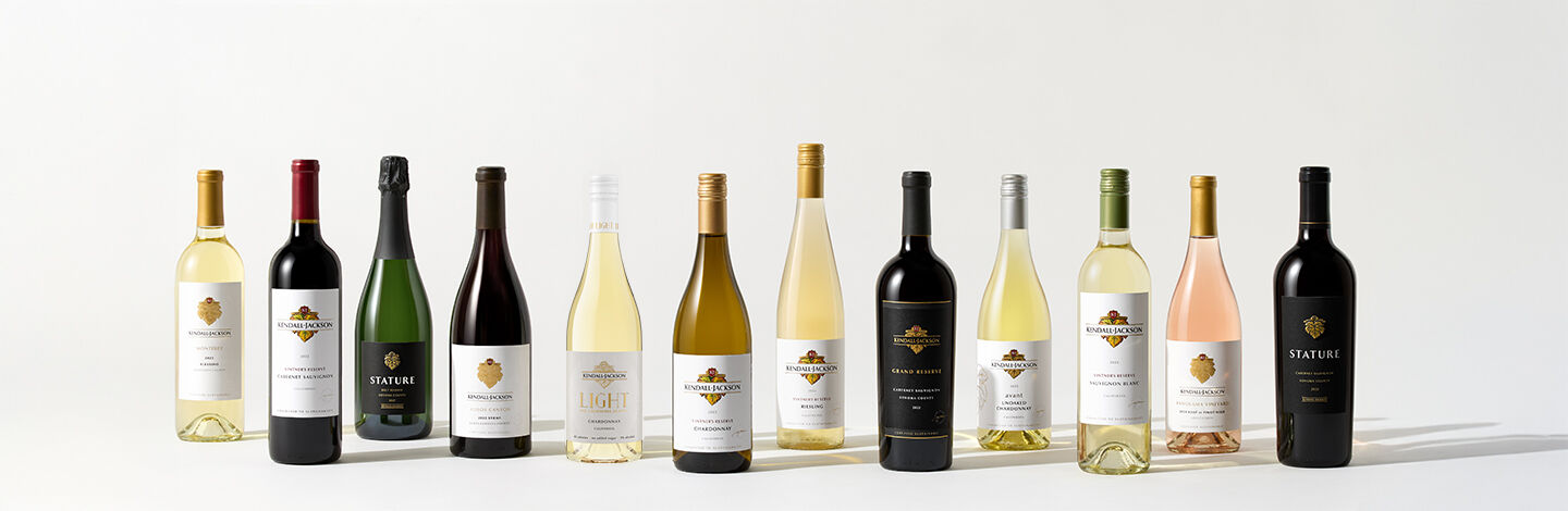Line-up of Kendall-Jackson wine bottles
