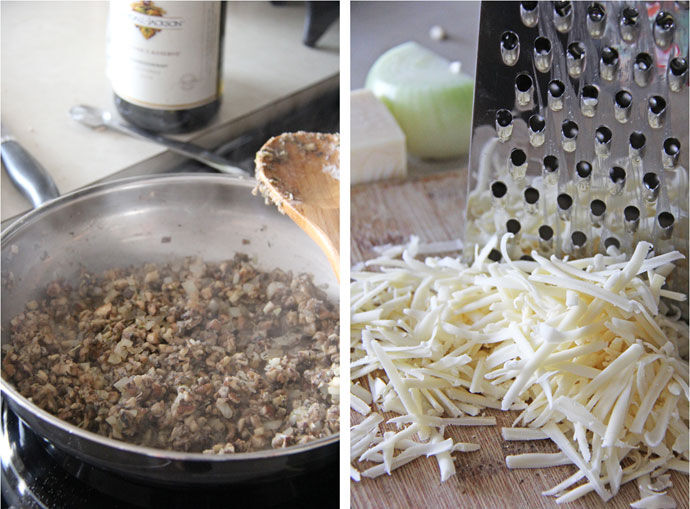 Grated cheese with sautéed mushrooms