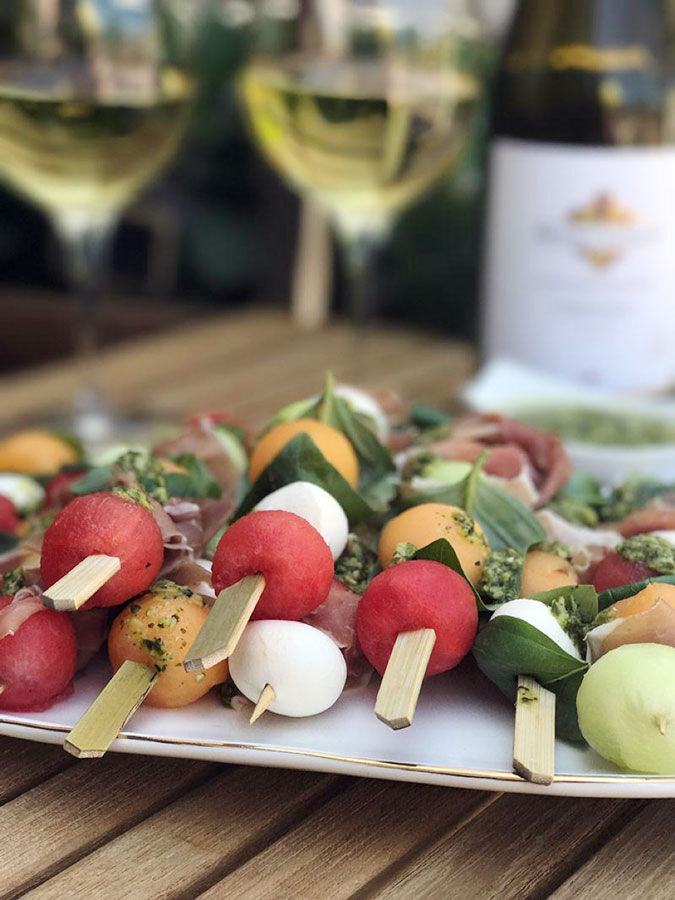 Melon Caprese skewers with wine