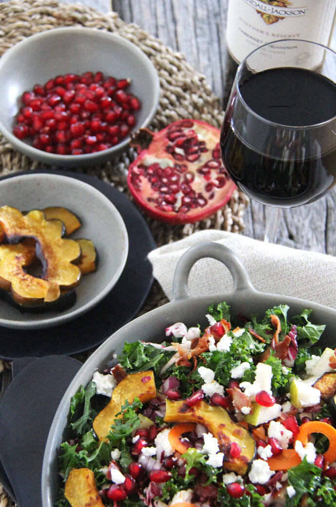 Kale roasted squash salad with wine