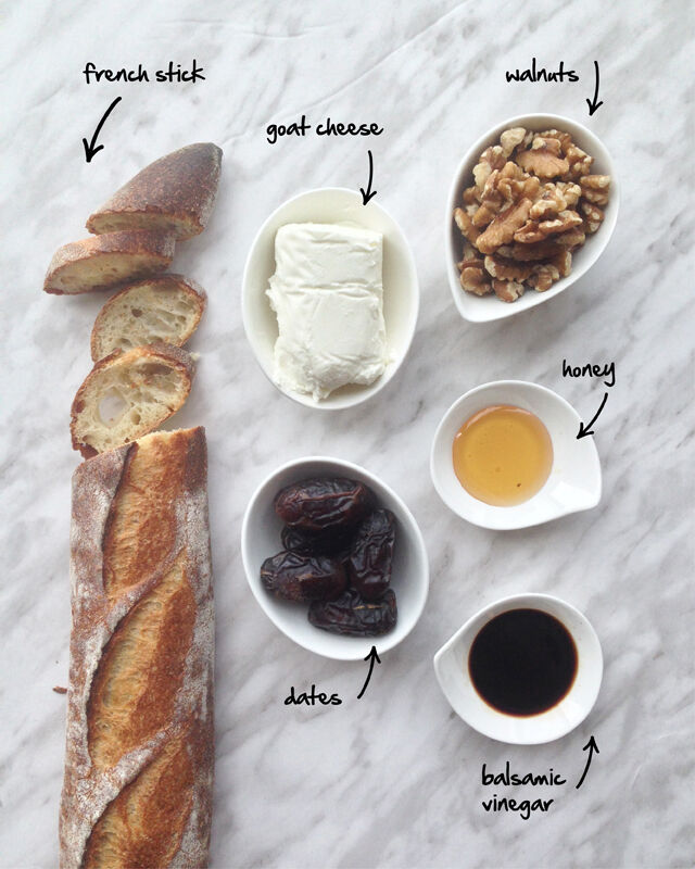 Date and walnut crostini ingredients Date and walnut crostini ingredients