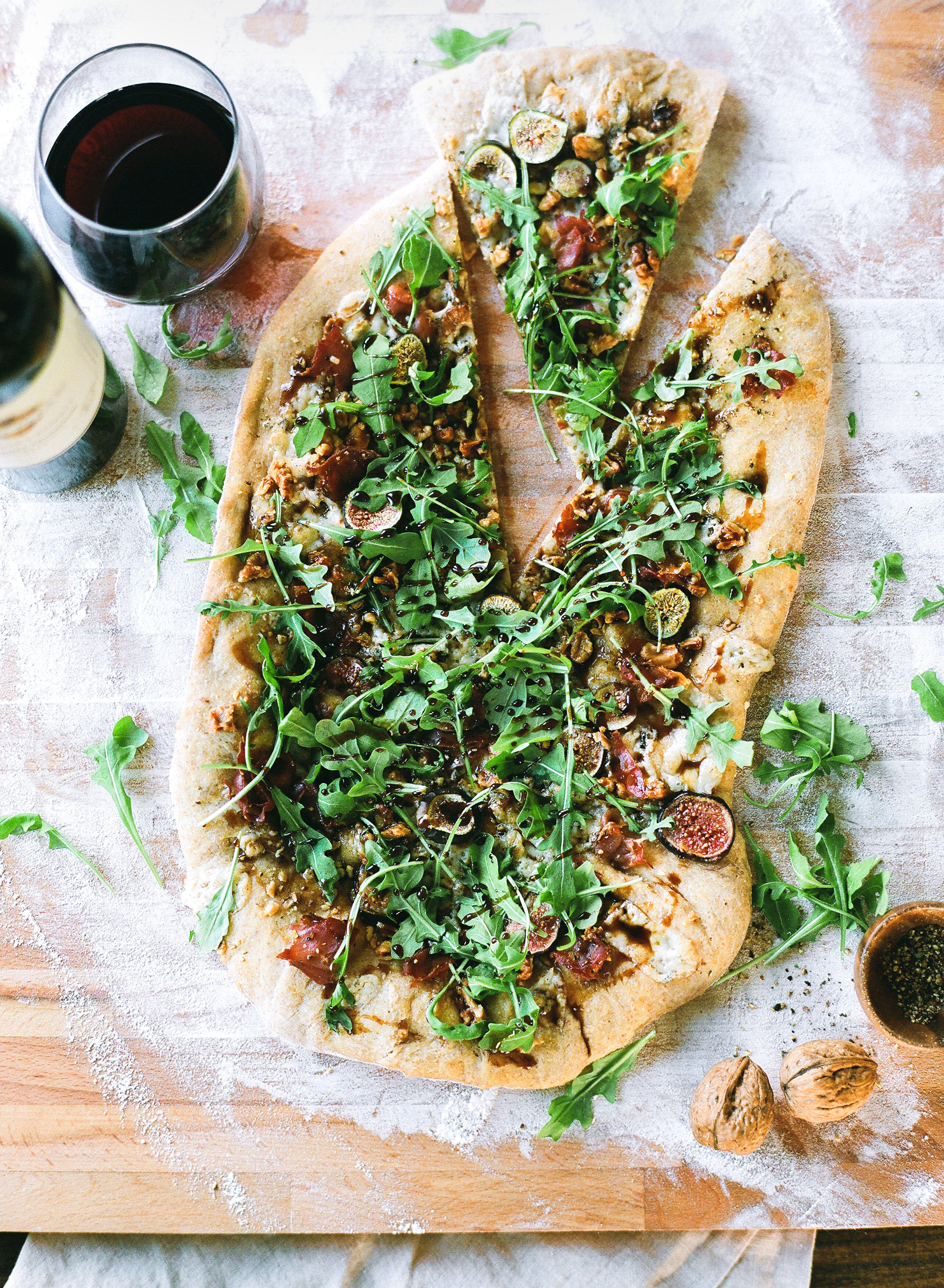 Fig, Gorgonzola, & Arugula Flatbread with Balsamic Reduction