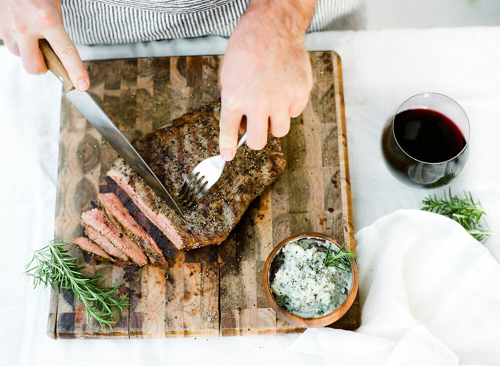 Flank steak with Merlot wine