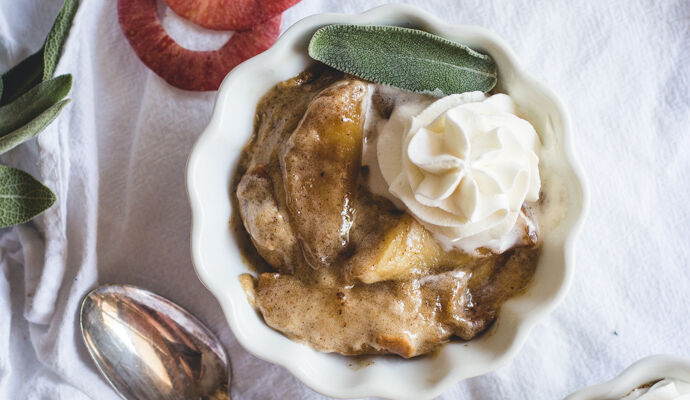 Bourbon & Spice Apple Gratin with Sage Whipped Cream Bourbon & Spice Apple Gratin with Sage Whipped Cream