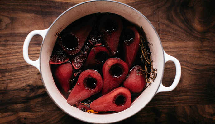 Pinot Noir Poached Pears & Burrata Crostini Recipe