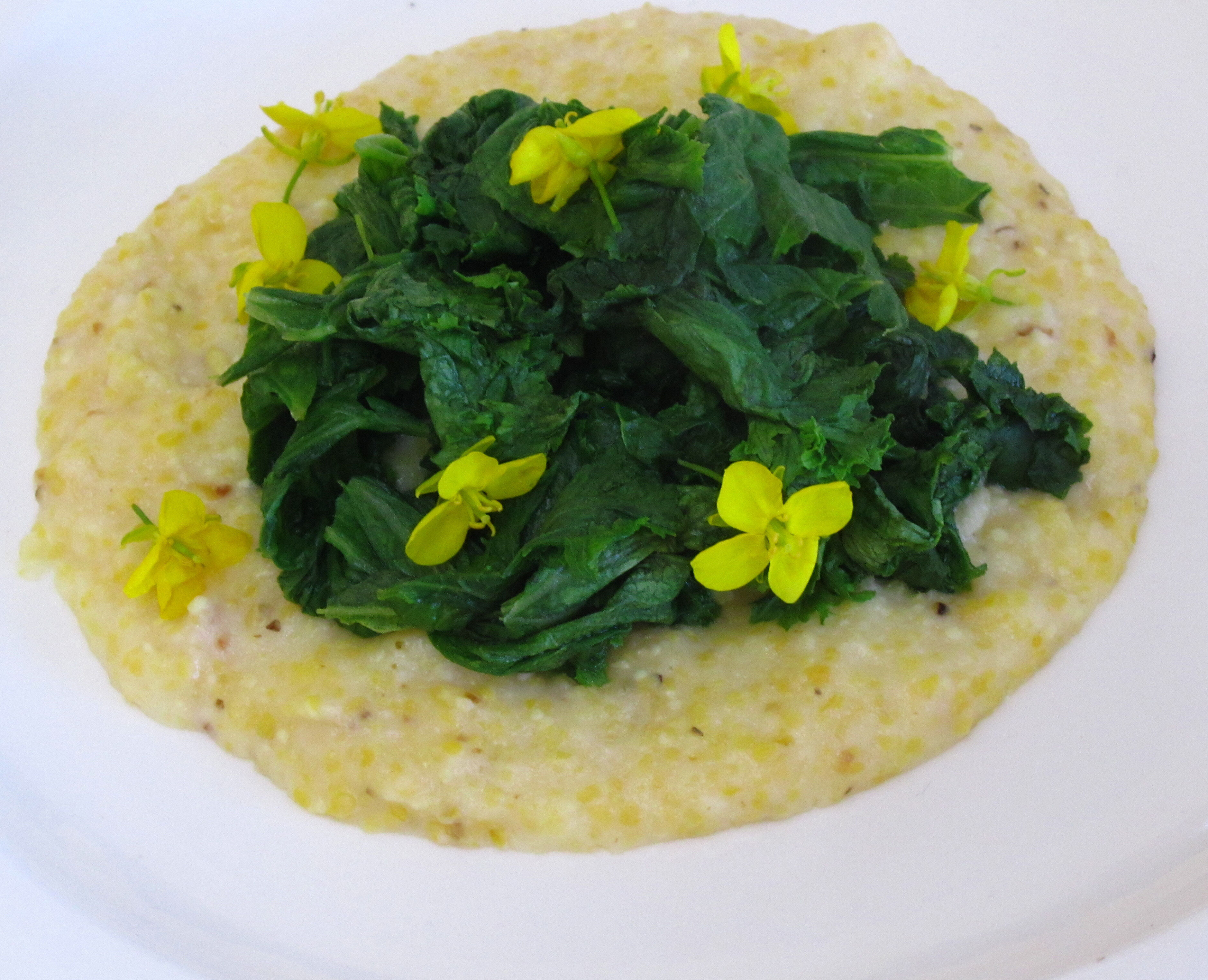 Wilted Mustard Greens & Corn Grits Recipe