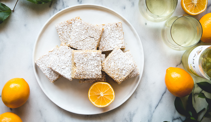Meyer lemon blondies on a plate