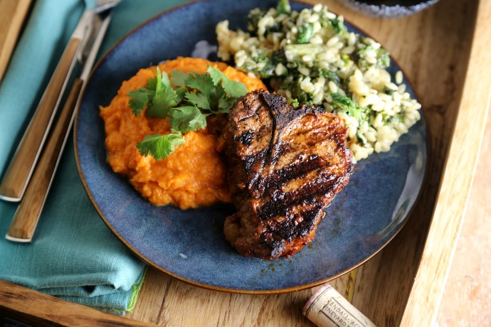 Chile Ancho Grilled Lamb Chops with wine