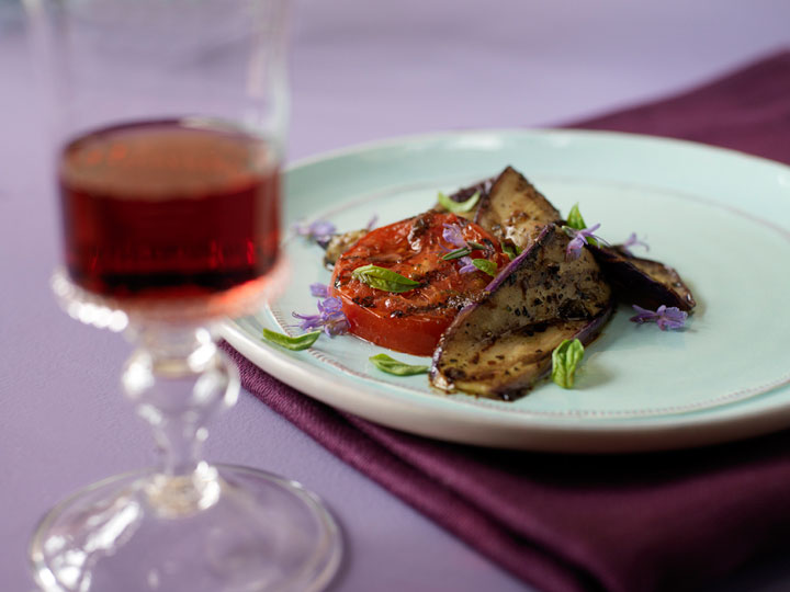 Grilled eggplant and tomatoes