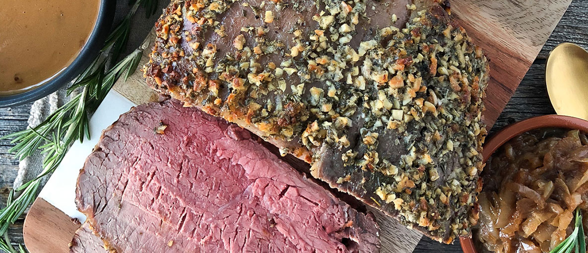 This Prime Rib with a Rosemary Garlic Butter Rub is perfect holiday dinner to serve up for your Christmas or New Years Eve celebration!