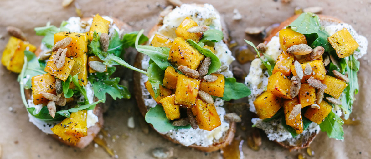 Pumpkin, Ricotta & Arugula Bruschetta