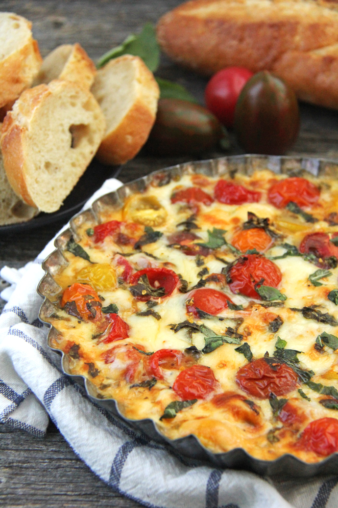 This Roasted Tomato, Gouda Cheese & Basil Dip is a perfect late-summer appetizer.