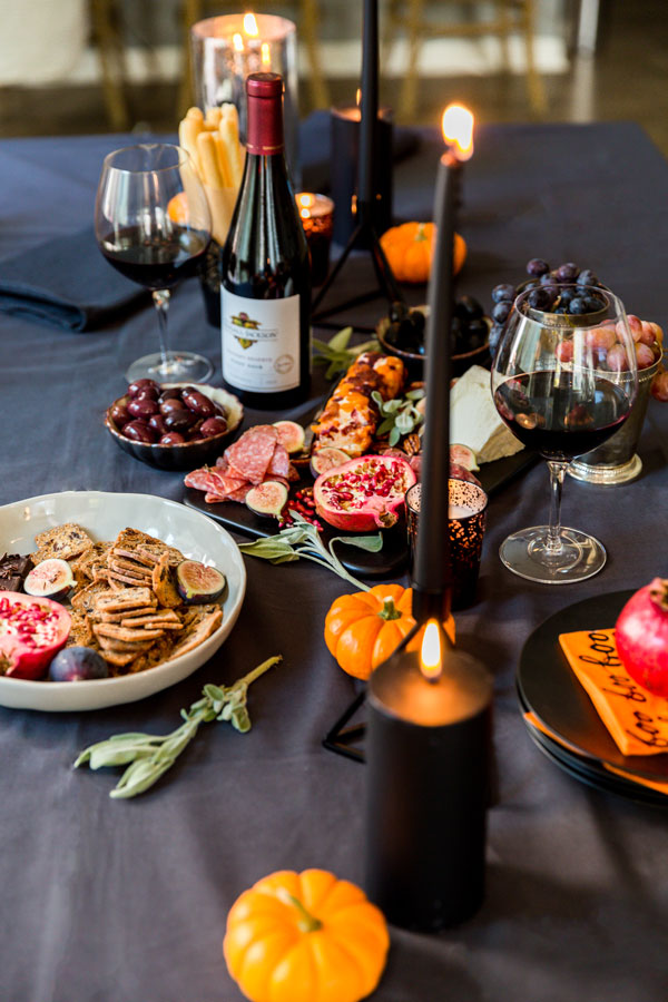 Between the witches, goblins and bats there’s still plenty of fun in a bottle of wine and a decadent, Spooky Halloween Wine &amp; Cheese Board for your friends.