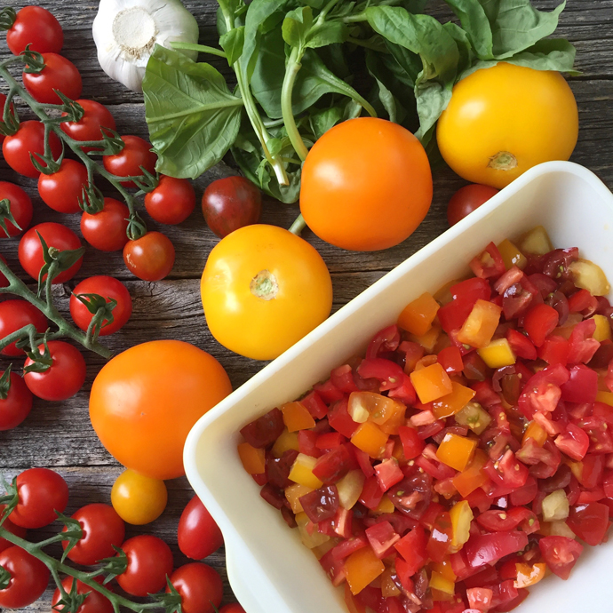 Bruschetta is one of the easiest and quickest appetizers to make!  You can have this Tomato Basil Bruschetta recipe made and ready to serve in less than 30 minutes, so it's great for last minute get-togethers and large crowds.