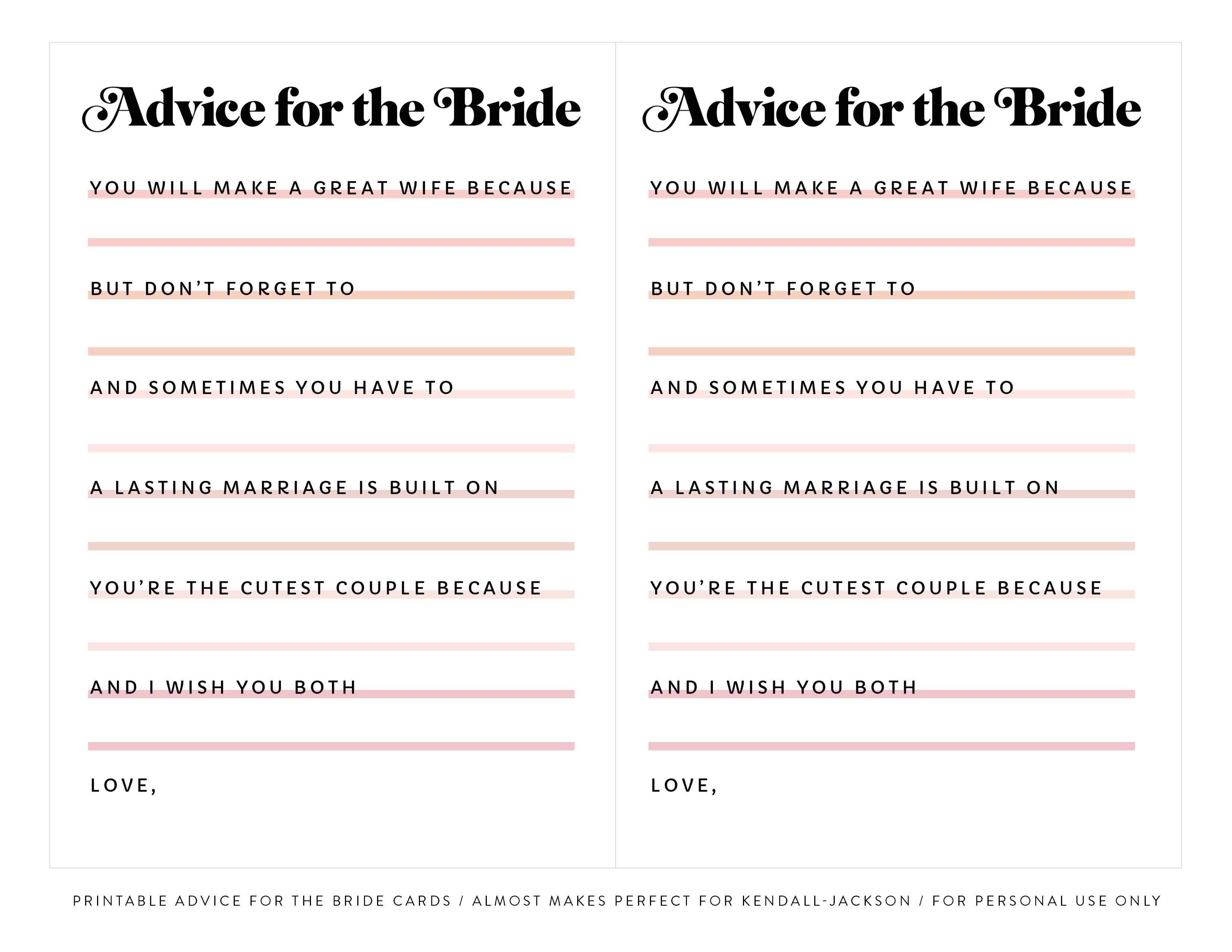Advice For The Bride Free Printable Printable Templates