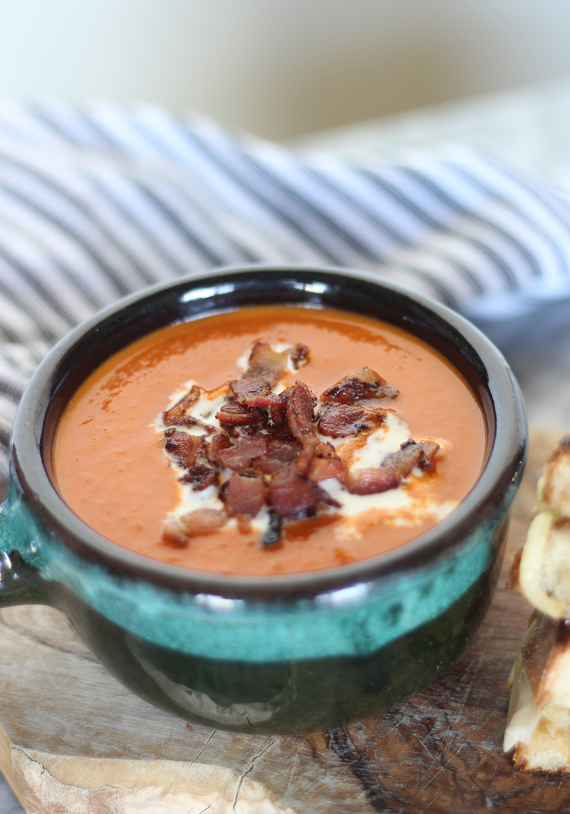 Roasted Garlic and Caramelized Onion Grilled Cheese with Creamy Tomato Soup #Recipe