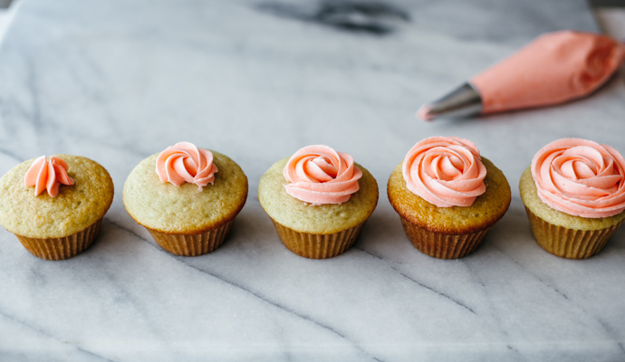 These cupcakes are jazzed up with a bit of Kendall-Jackson Grand Reserve Rosé in both the cake and the frosting, making for a double-the-fun, sophisticated, little cake that's fit for any springtime celebration. #recipe