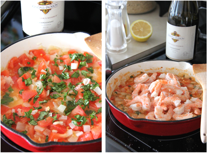 Creamy Tomato & Basil Shrimp Pasta — The sauce, it's so delicious. You just can't go wrong with the combination of basil, tomatoes, garlic, wine, and cream all tossed with shrimp and spaghetti noodles. #recipe