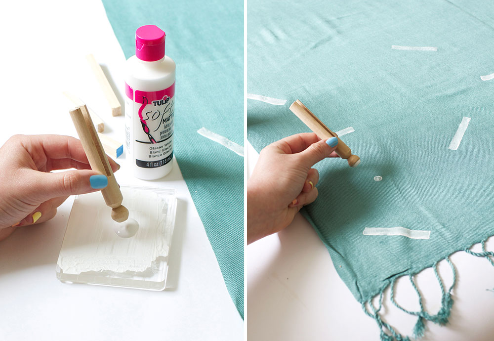 This is one of those projects that's easily adaptable to lots of other ideas--block printed napkins, pillow covers, scarves, etc. I chose a very simple pattern using materials I already had, but if you're a little more ambitious, you could also carve out stamps in whatever pattern you please. #DIY