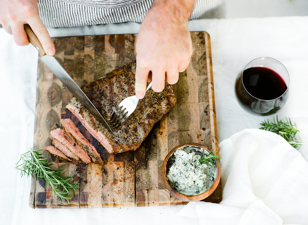 We break down how to perfectly prepare a delicious skirt steak and how to masterfully plate it with our blue cheese butter and garnish on top. This divine pairing brings out the rich flavors of the steak by letting the bite of the blue cheese butter melt in and mélange the flavors perfectly! #recipe