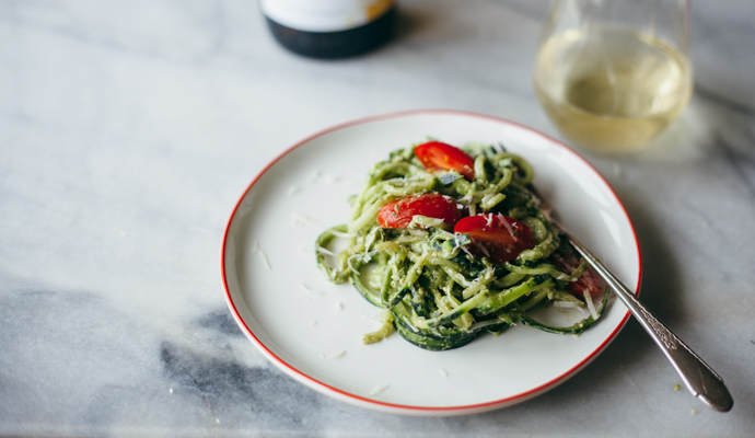 Pesto is one of my favorite things to make during the summer and it goes so well with fresh tomatoes, a heavy dose of parmesan and some crisp Kendall-Jackson AVANT Chardonnay. It's so easy to make ahead of time for a party, and if you'd like to make it a meal, top it with grilled chicken, steak, or any other tasty protein!