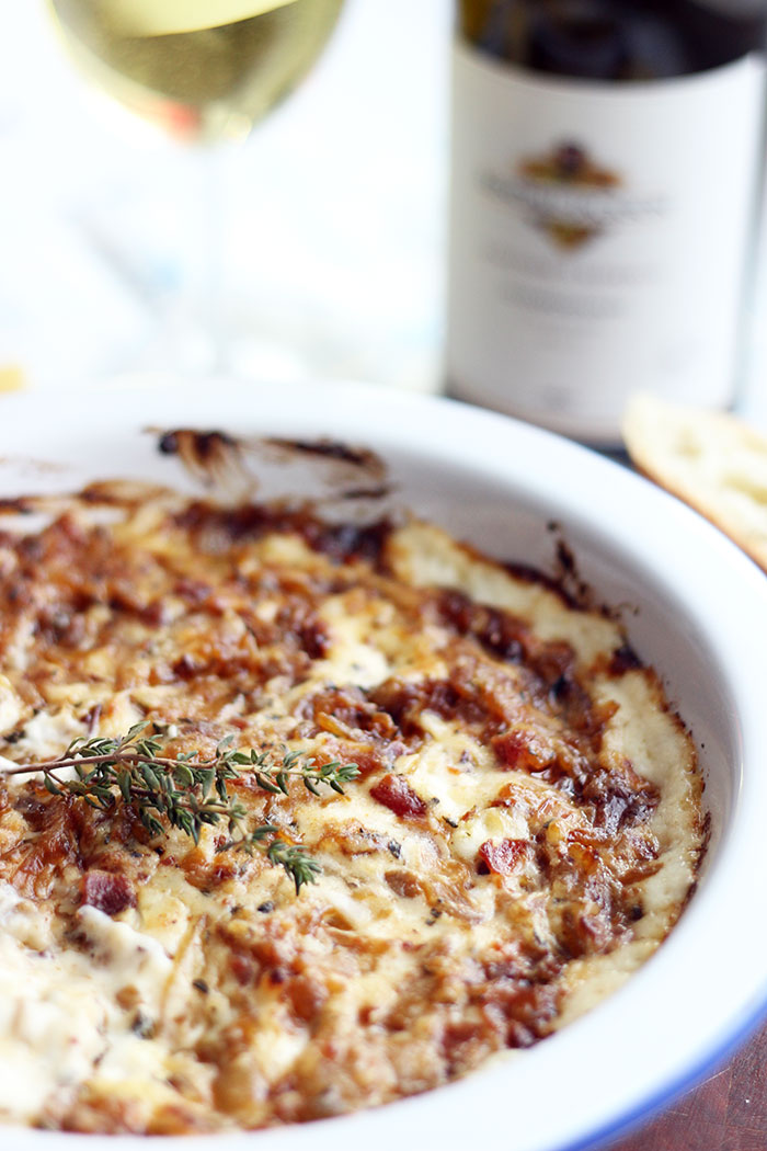 This hot caramelized onion & bacon dip is the perfect snack for cozy nights in with friends.