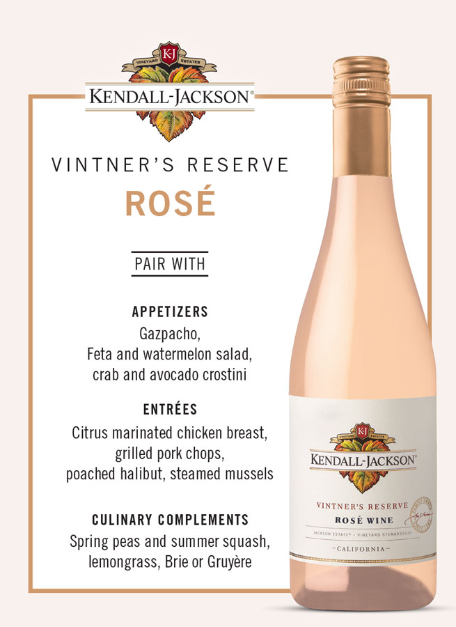 When it comes to food and wine pairings, this rosé is about as food-friendly of a wine as it gets. Here’s a quick breakdown of some fun food and wine pairings to try with Kendall-Jackson Vintner’s Reserve Rosé.