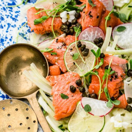 Slow Cooked Salmon with Fresh Oregano Fennel Salad