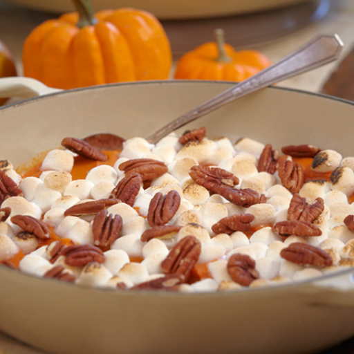 Mashed Sweet Potatoes with Pecans & Marshmallows